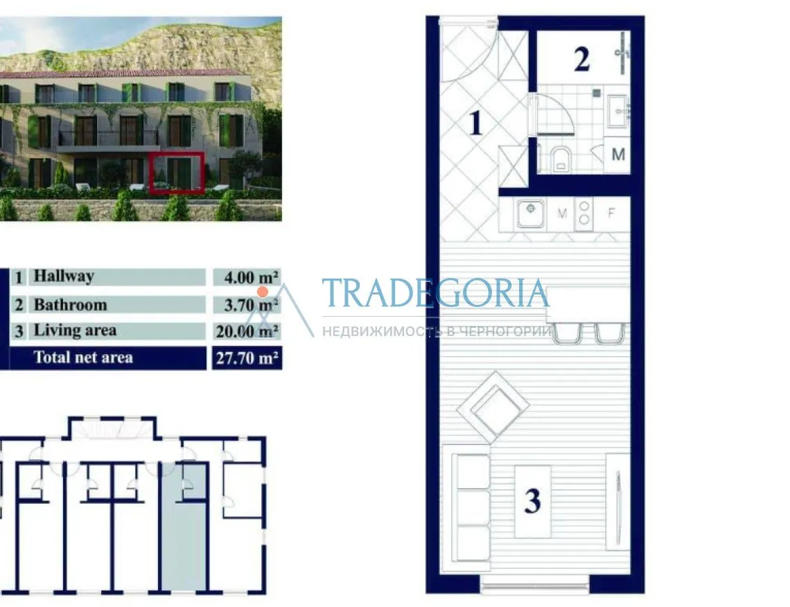 Prodaja, stan, 39m², Prčanj, Kotor