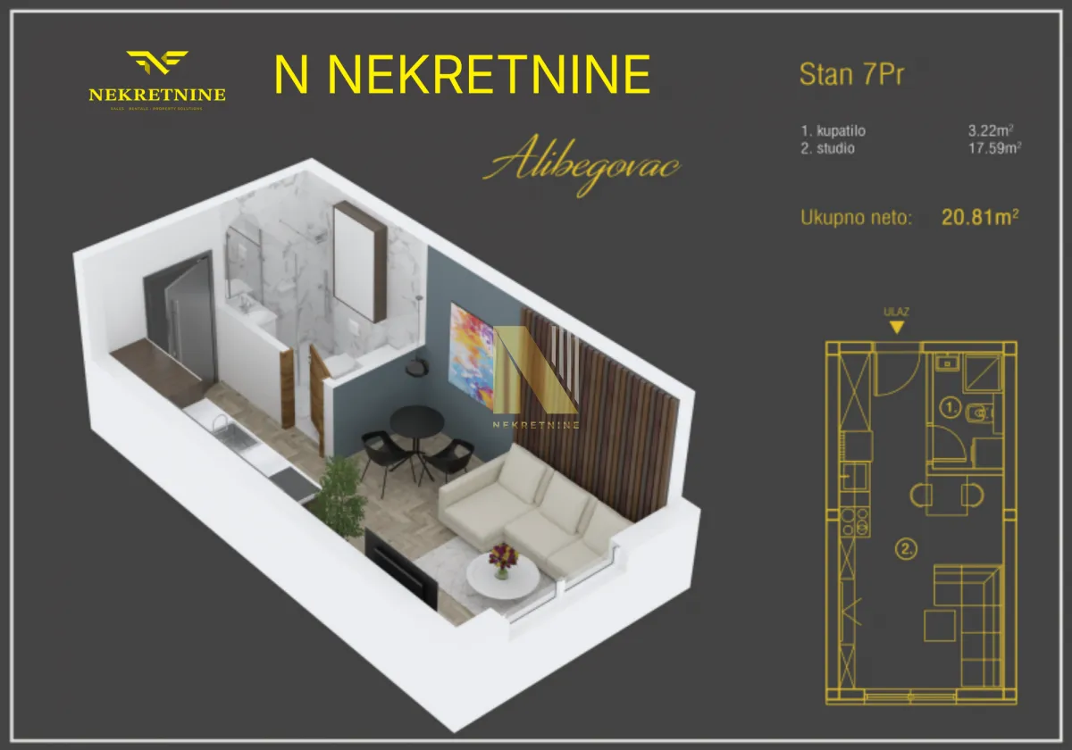 Sale, studio apartment, 21m², Alibegovac, Petrovaradin