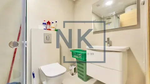 Compact bathroom with a shower cabin, washbasin, and toilet. - image 12