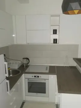 Small modern kitchen with white cabinets and built-in appliances. - image 3