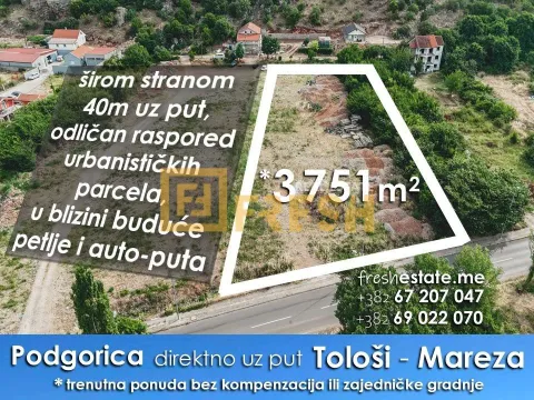 Prodaja, plac, 3751m², Tološi, Podgorica