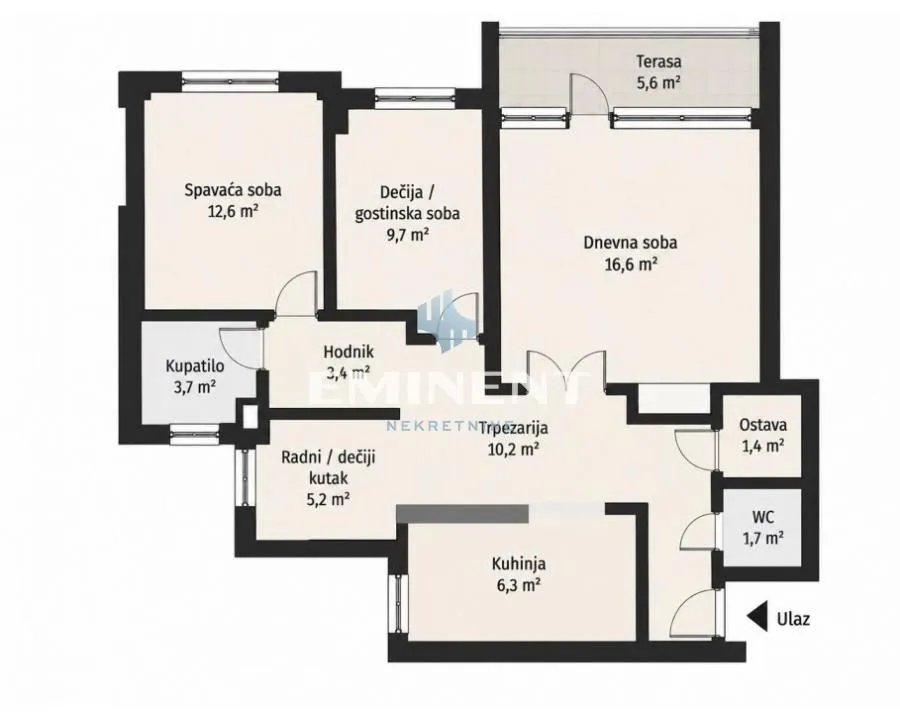 Floor plan of the apartment showing room layout and dimensions.