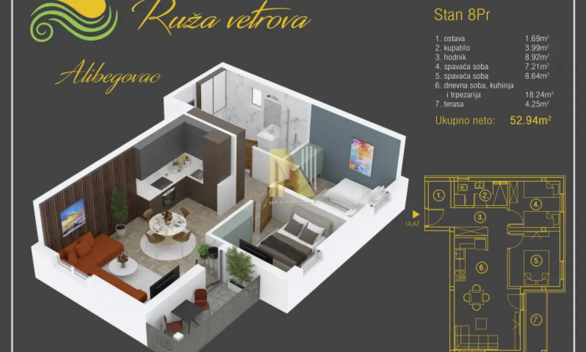 Prodaja, garsonjera, 53m², Alibegovac, Petrovaradin