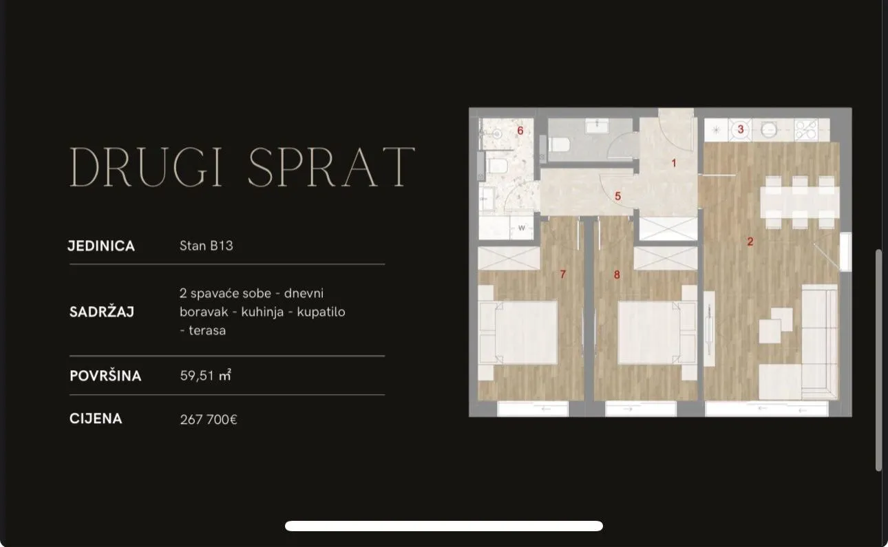 Prodaja, dvosoban stan, 51m², Muo, Kotor