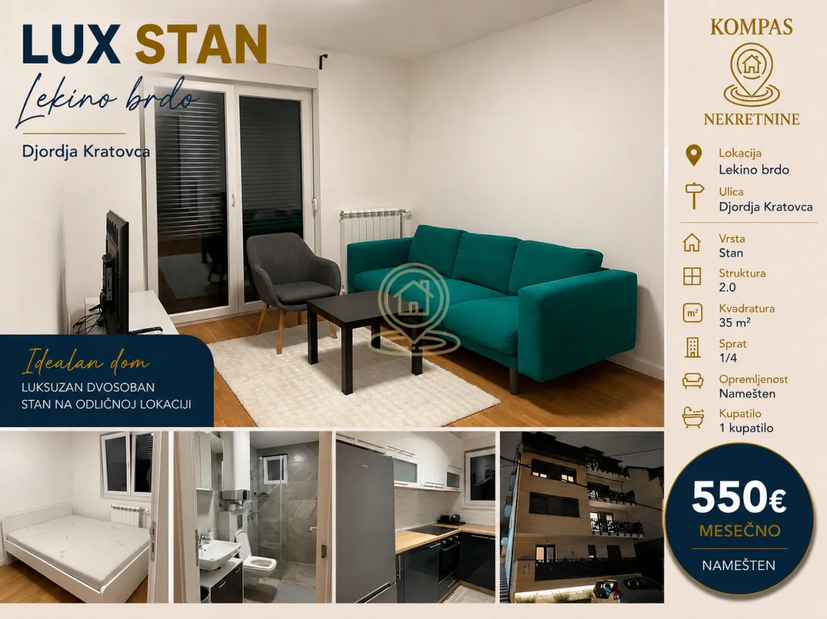 Izdavanje, dvosoban stan, 35m², Lekino Brdo, Voždovac Sve Podlokacije