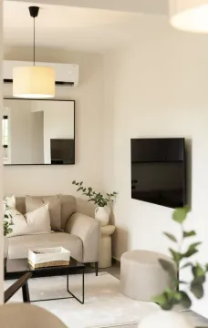 Furnished living room with a sofa, TV, and modern decor. - image 15