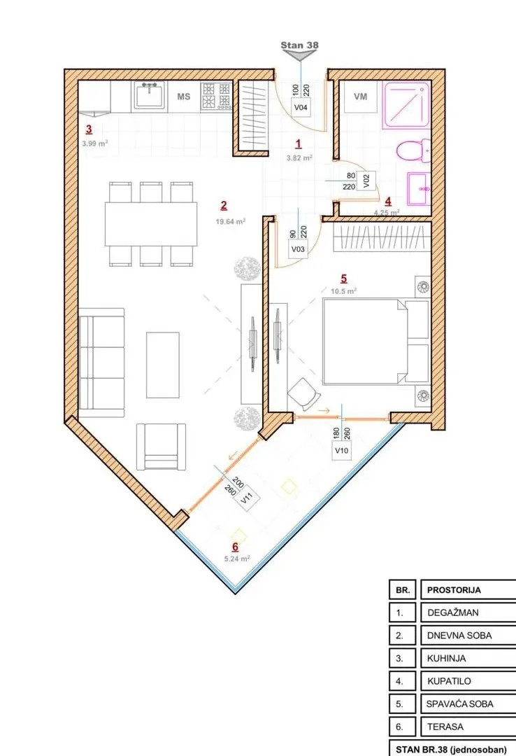 Sale, one bedroom apartment, 47m², Pinješ, Ulcinj