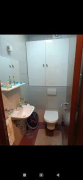 Smaller bathroom with a sink, toilet bowl, and wall-mounted cabinet. - image 16