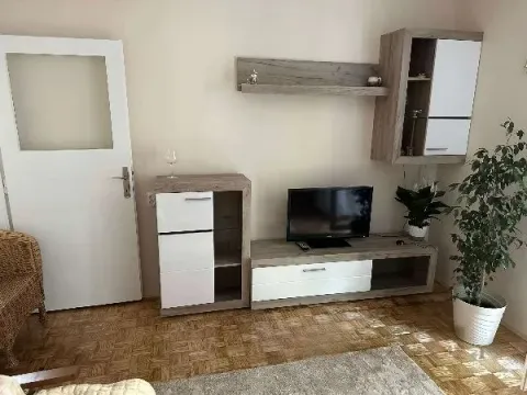 Dnevna soba sa garniturom za televizor i drvenim podom. - image 5