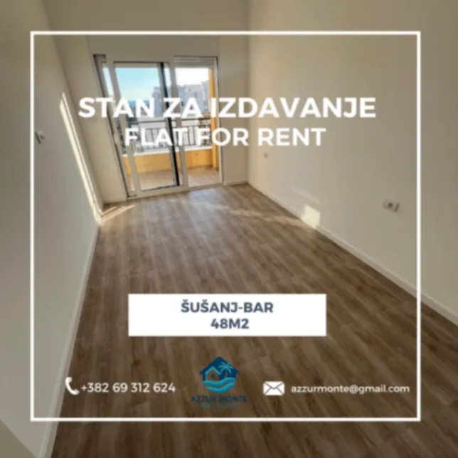 Izdavanje, jednosoban stan, 48m², Šušanj, Bar
