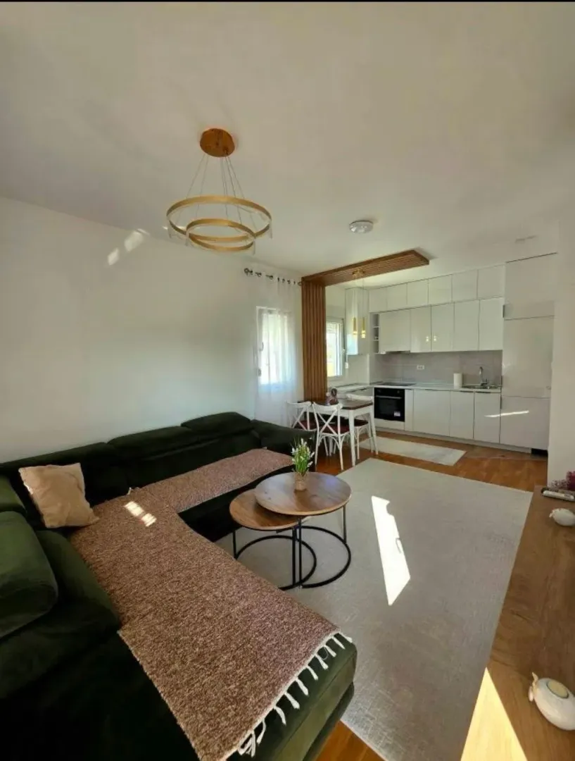 Living room connected with dining area and kitchen.