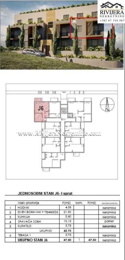 Prodaja, jednosoban stan, 48m², Dobrota, Kotor