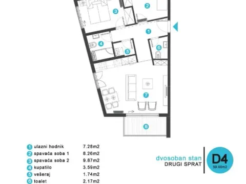 Prodaja, dvosoban stan, 59m², Tivat, Crna Gora - image 4