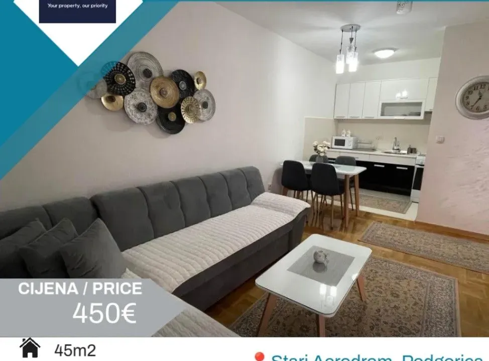 Izdavanje, jednosoban stan, 45m², Stari Aerodrom, Podgorica