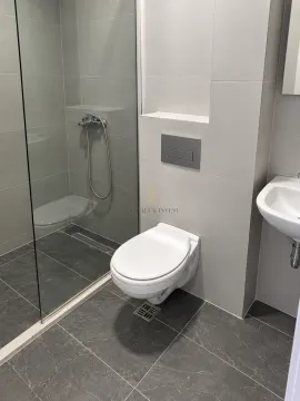 Modern bathroom with walk-in shower, washbasin, and wall-hung toilet. - image 6