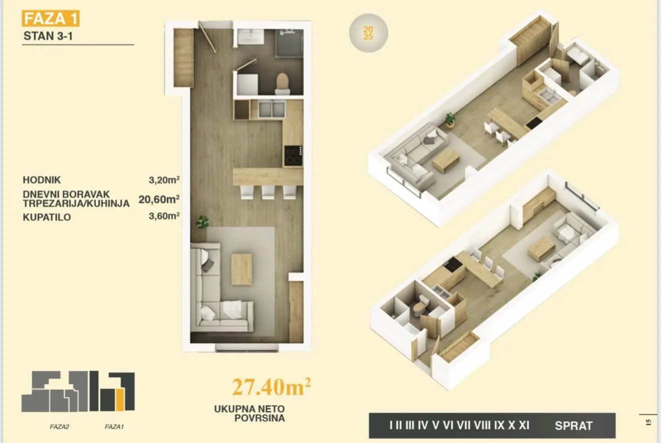 Sale, studio apartment, 32m², Centar, Bar