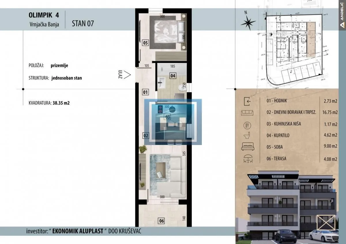 Prodaja, jednosoban stan, 38m², Vrnjačka Banja, Srbija
