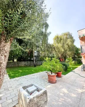 Uređeno dvorište sa travnjakom, drvećem i popločanim dijelom. - image 4
