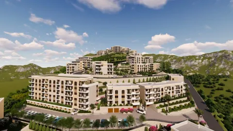 Render kompleksa stambenih zgrada u brdovitom pejzažu sa parkingom. - image 16