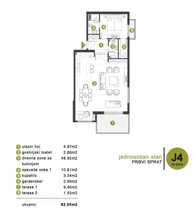 Prodaja, jednosoban stan, 82m², Donja Lastva, Tivat
