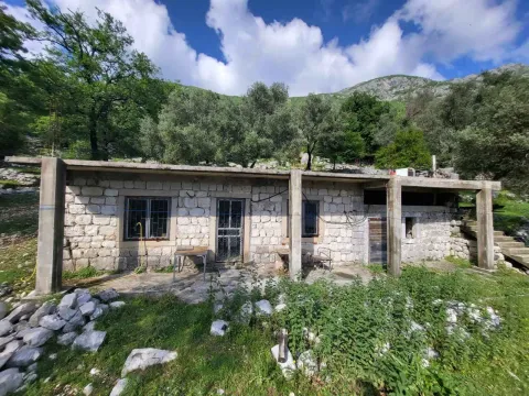 Fasada stare kamene kuće sa dvorištem i zelenilom. - image 2