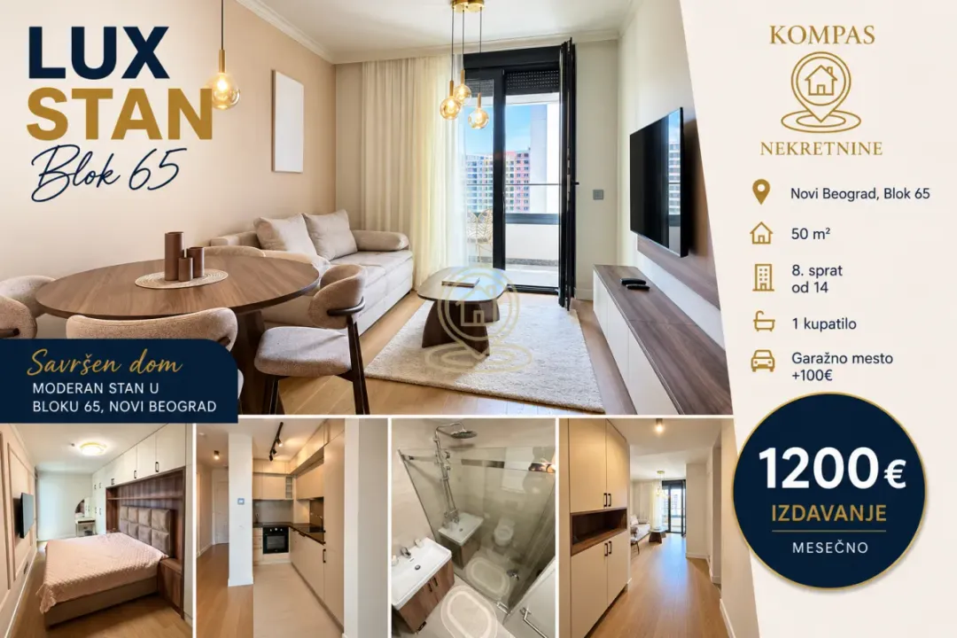 Rent, two bedroom apartment, 50m², Novi Beograd Blok 65, Novi Beograd Sve Podlokacije