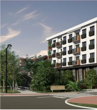 Spoljašnji izgled moderne stambene zgrade sa uređenim dvorištem. - image 5