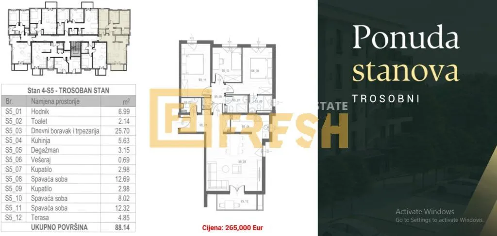 Prodaja, trosoban stan, 88m², Tološi, Podgorica