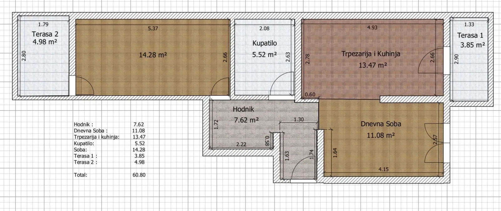 Prodaja, jednosoban stan, 58m², Stari Aerodrom, Podgorica