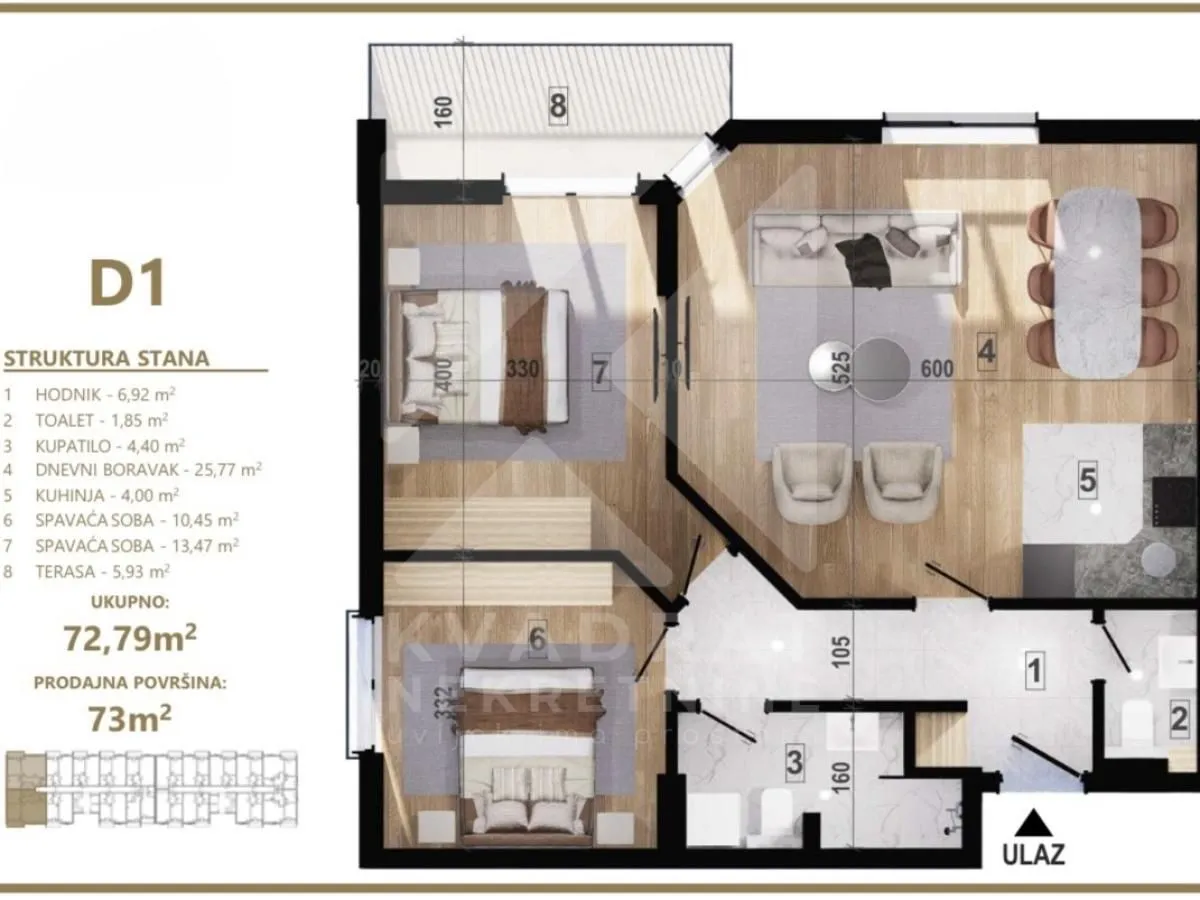 Prodaja, dvosoban stan, 73m², Zagorič, Podgorica