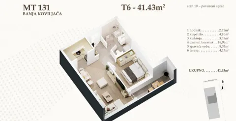3D osnova stana sa rasporedom prostorija i kvadraturom. - image 13