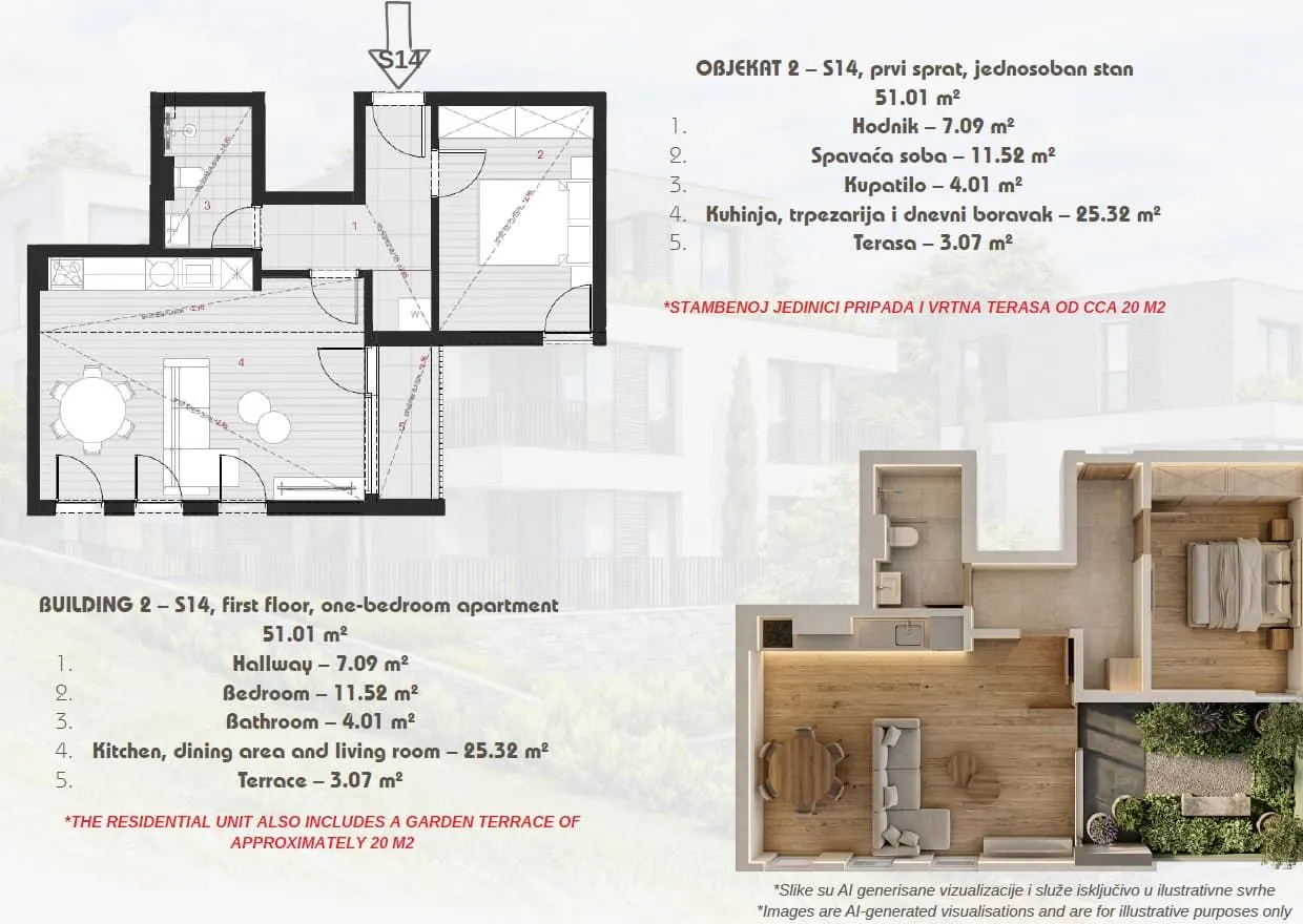 Sale, one bedroom apartment, 47m², Dobrota, Kotor