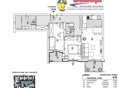 Sale, three bedroom apartment, 65m², Telep, Novi Sad Sve Podlokacije