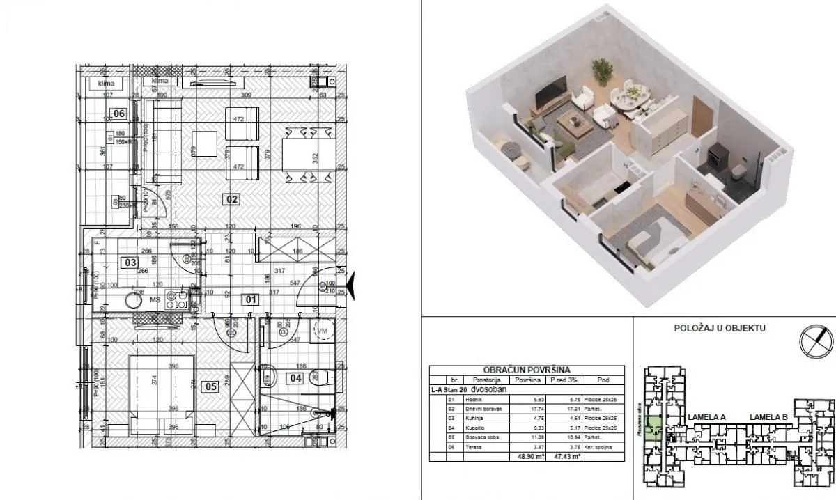 Sale, two bedroom apartment, 47m², Telep, Novi Sad Sve Podlokacije