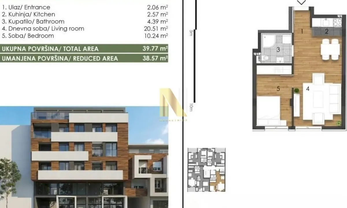 Sale, two bedroom apartment, 39m², Telep, Novi Sad Sve Podlokacije