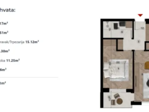 Prodaja, jednosoban stan, 44m², Šušanj, Bar