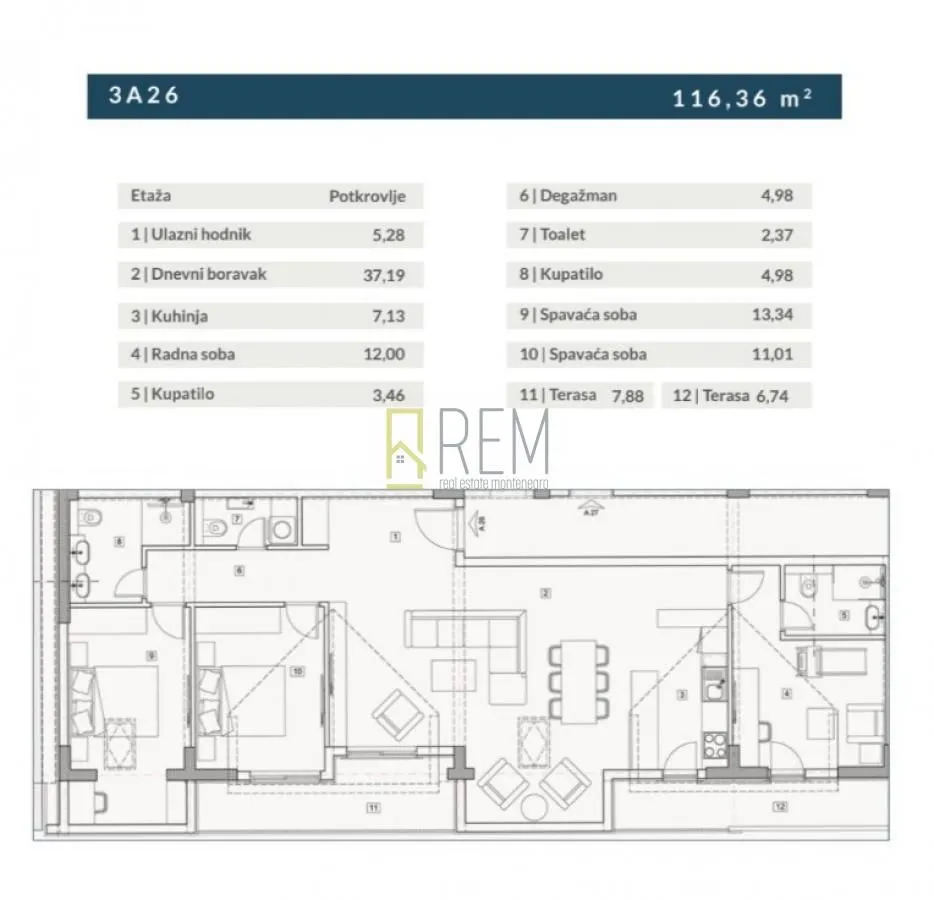 Sale, two bedroom apartment, 53m², Budva, Crna Gora