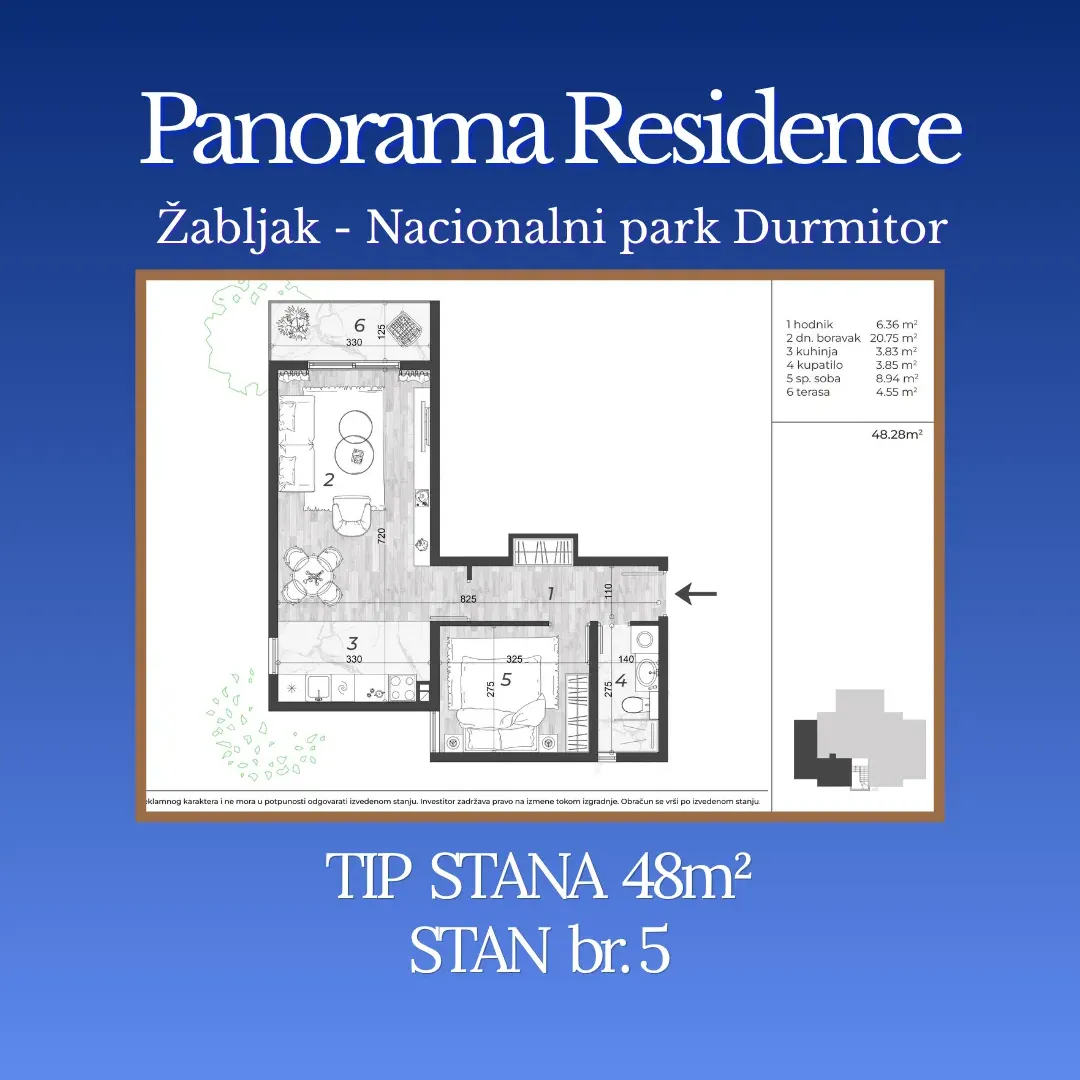 Sale, two bedroom apartment, 48m², Centar, Žabljak