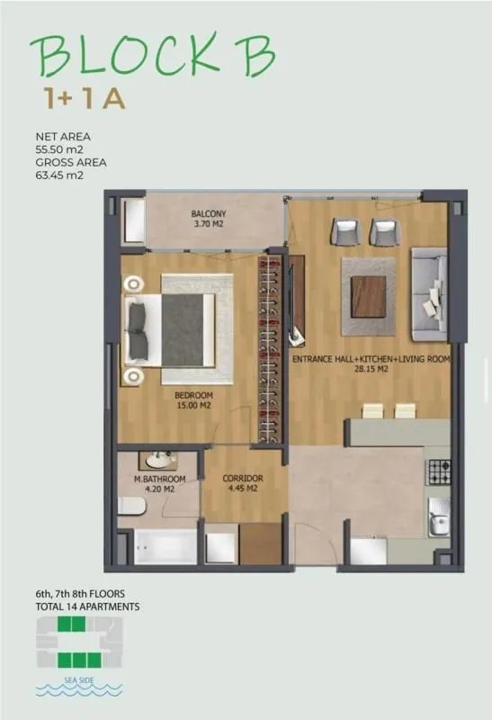 Sale, one bedroom apartment, 55m², Bar, Crna Gora