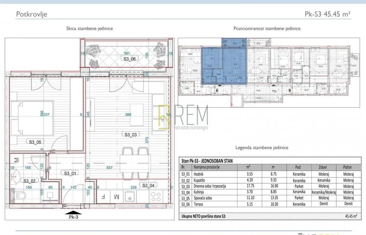 Sale, one bedroom apartment, 45m², Momišići, Podgorica