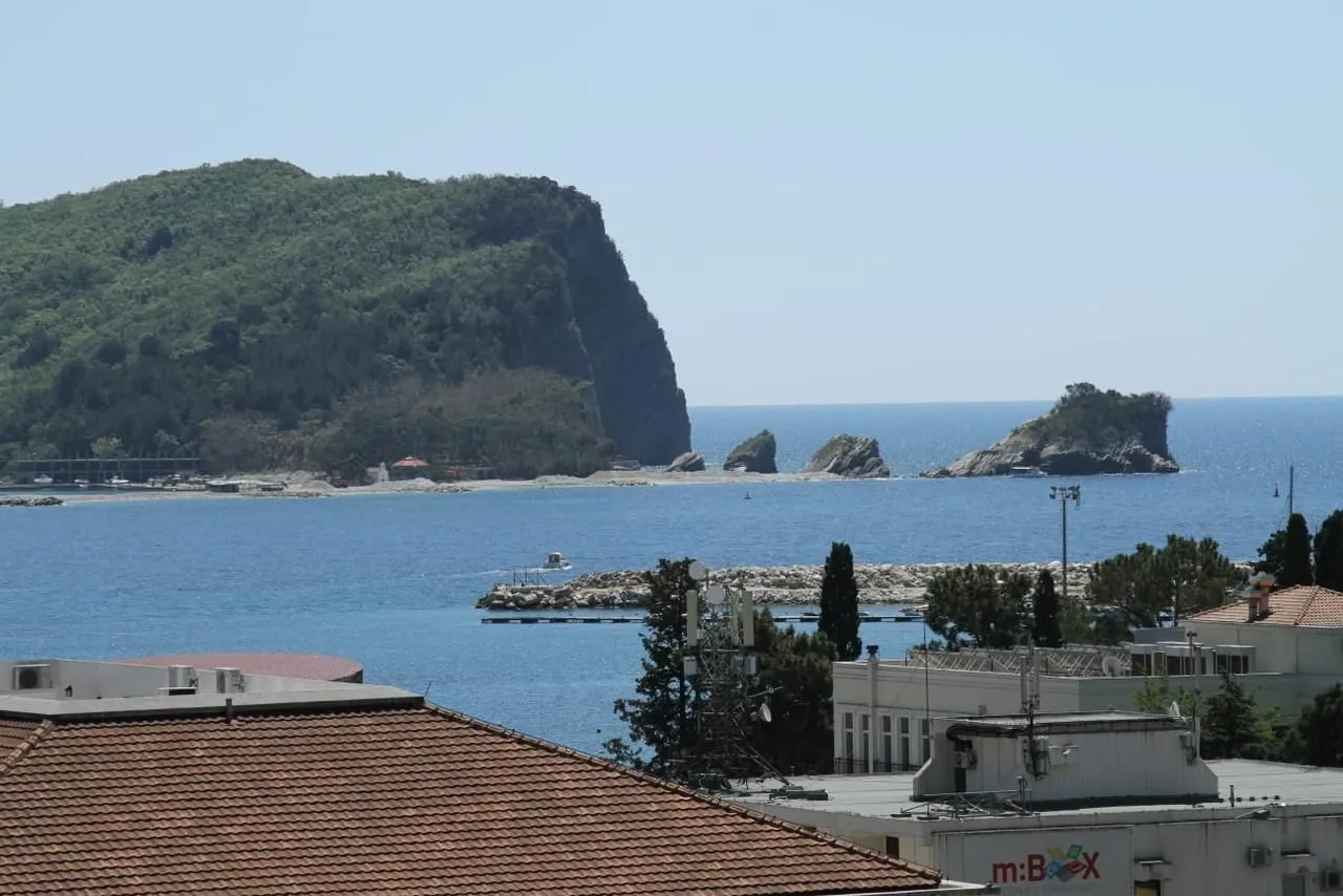 View of the sea and surrounding buildings from the property's terrace.