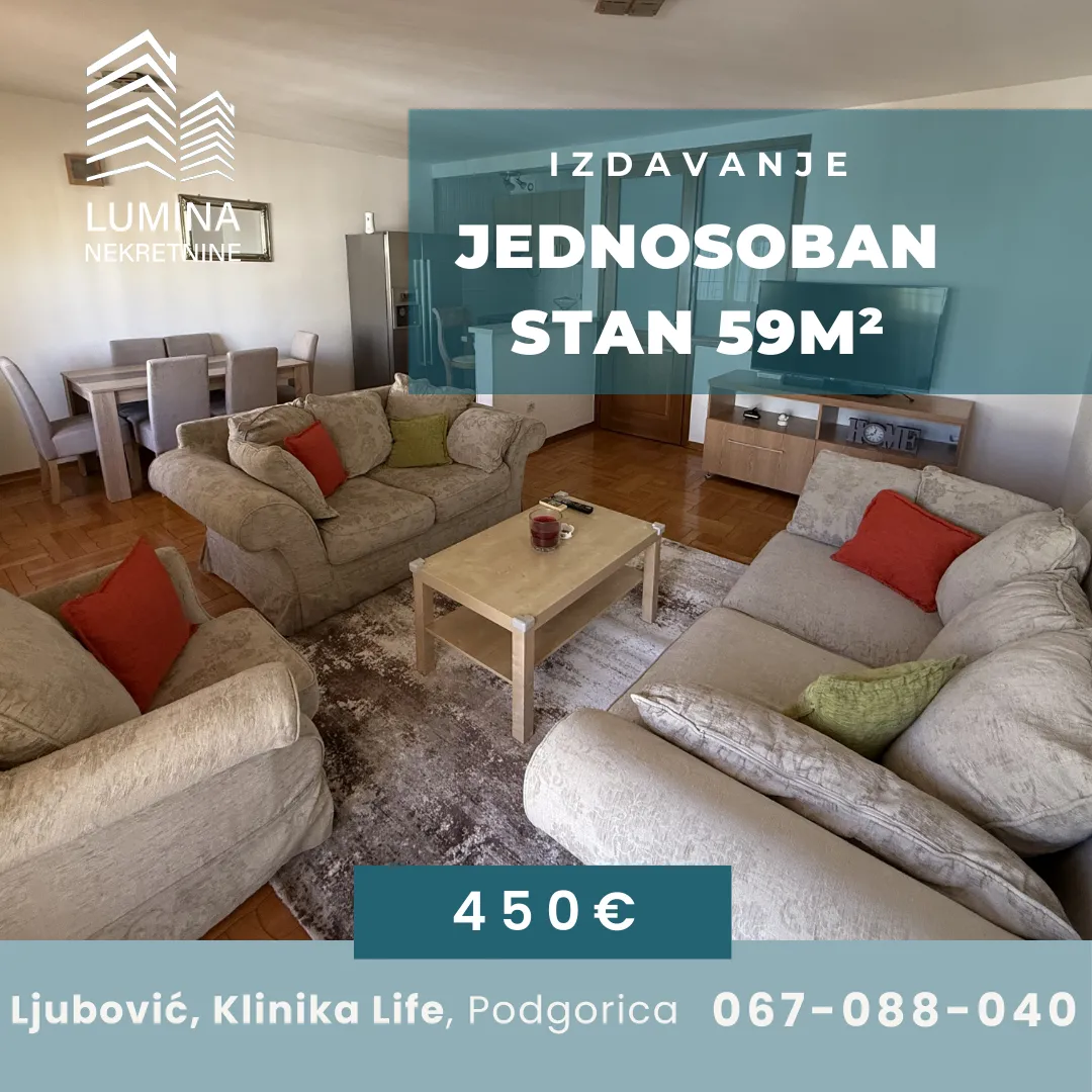 Izdavanje, jednosoban stan, 59m², Ljubović, Podgorica