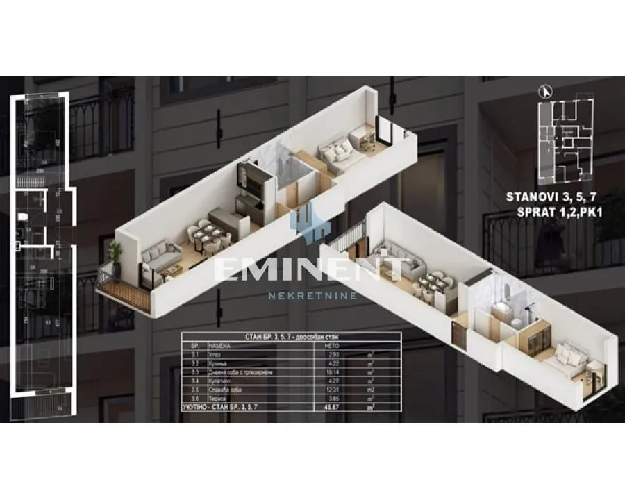 Sale, two bedroom apartment, 46m², Lekino Brdo, Voždovac Sve Podlokacije