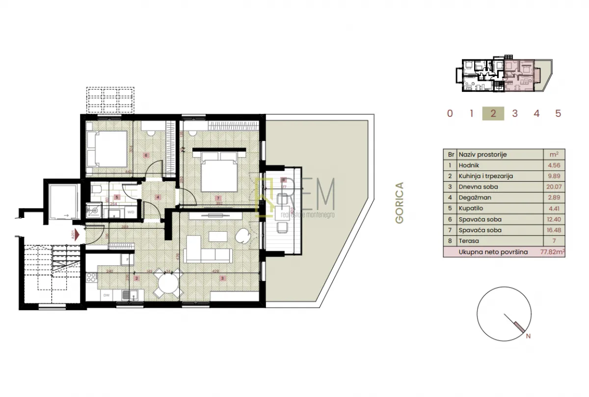 Prodaja, dvosoban stan, 77m², Gorica C, Podgorica