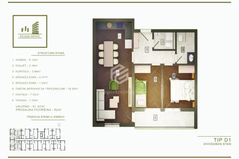 Floor plan of a two-bedroom apartment showing room layout and square footage. - image 3