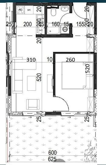 Sale, one bedroom apartment, 39m², Radanovići, Kotor