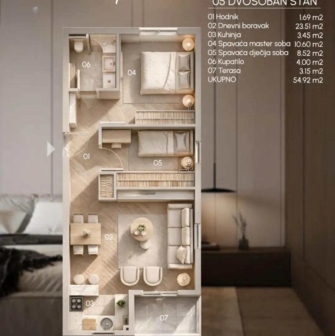 Prodaja, dvosoban stan, 55m², Zabjelo, Podgorica