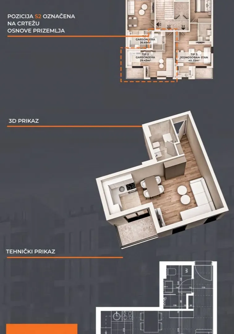 Prodaja, jednosoban stan, 45m², Zabjelo, Podgorica