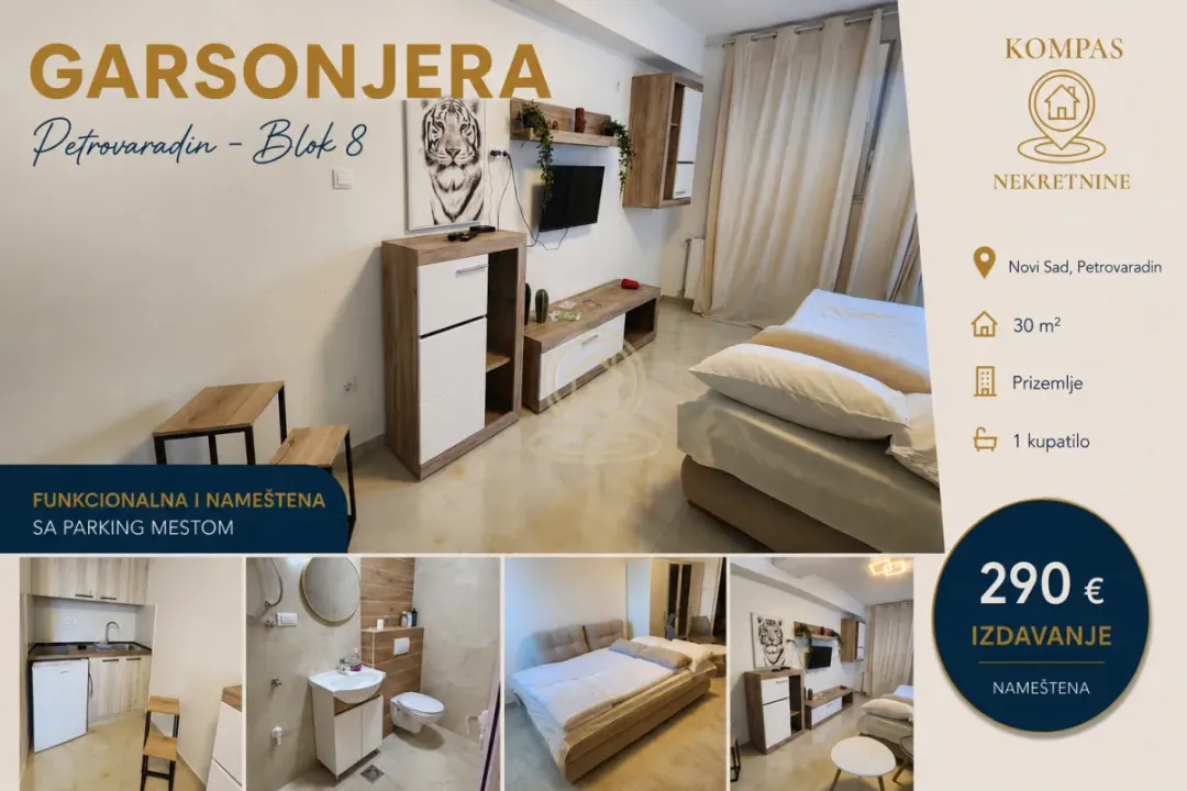 Rent, studio apartment, 30m², Blok 8, Petrovaradin