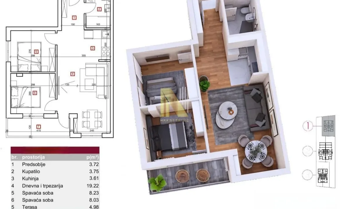 Sale, three bedroom apartment, 49m², Karagača, Petrovaradin